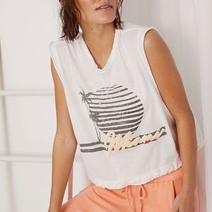 Free People Tank Miami Graphic Tee Raw Edges